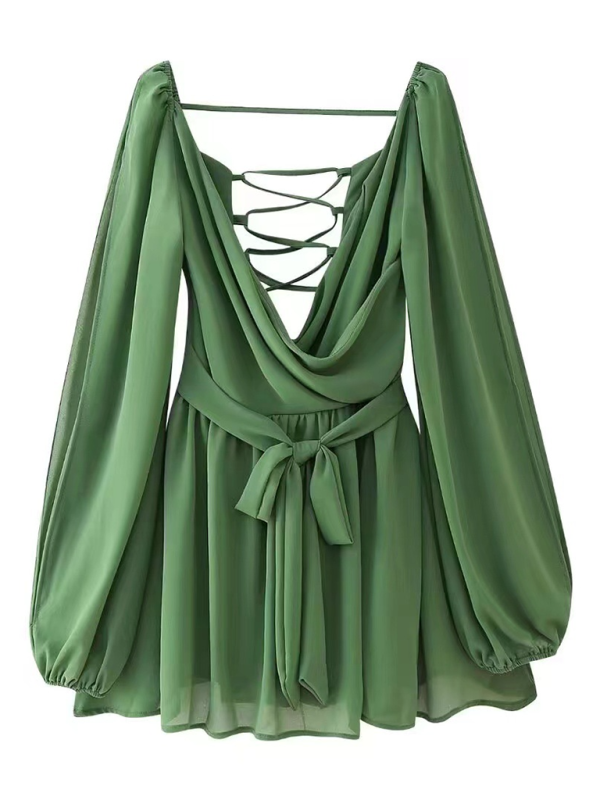 Modisches sexy Kleid mit schulterfreien Ärmeln und V-Ausschnitt