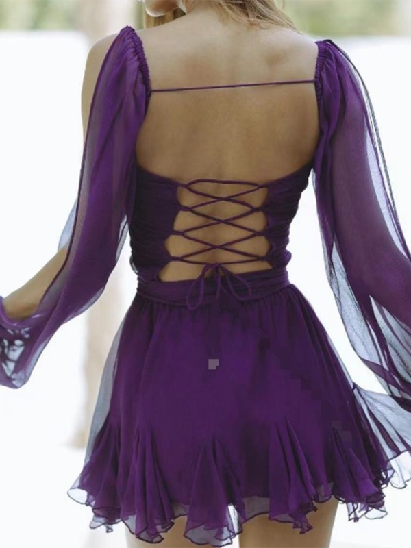 Modisches sexy Kleid mit schulterfreien Ärmeln und V-Ausschnitt