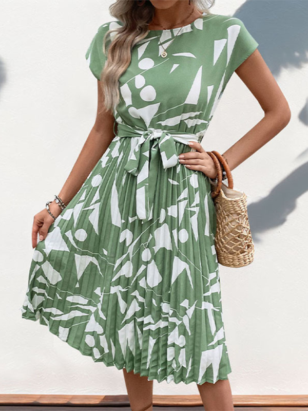Neues Plisseekleid mit geometrischem Muster für Damen