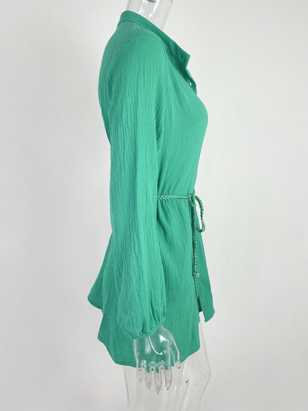 Damen Temperament Sexy Einfarbig Krawatte Knopf Lotusblatt Kleid