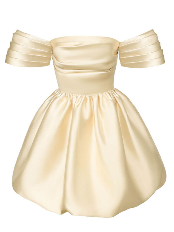 Einfarbiges Prinzessinnenkleid mit einer Schulter und sexy Tube-Top sowie Prinzessinnenärmeln