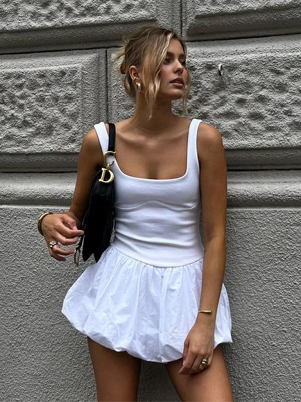 Sexy Knospen-Hosenträgerkleid in Volltonfarbe