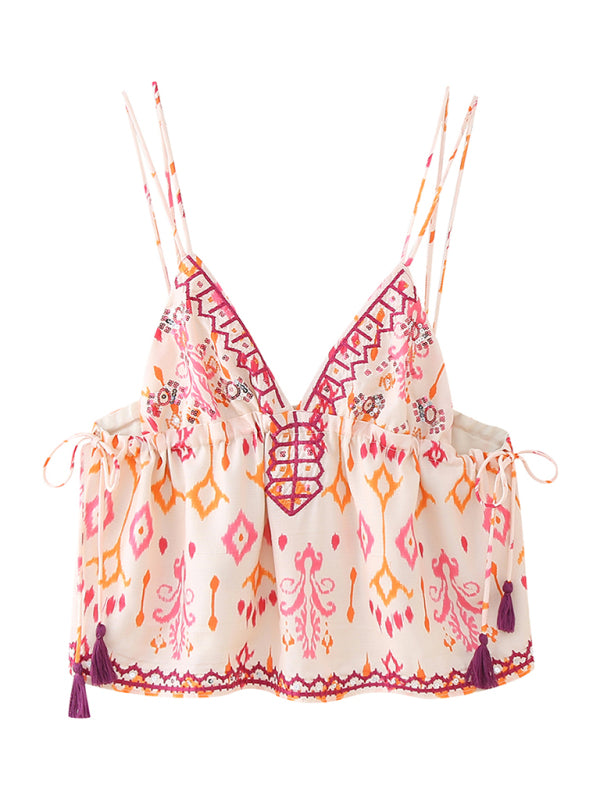 Camisole-Top mit V-Ausschnitt und Paillettenstickerei