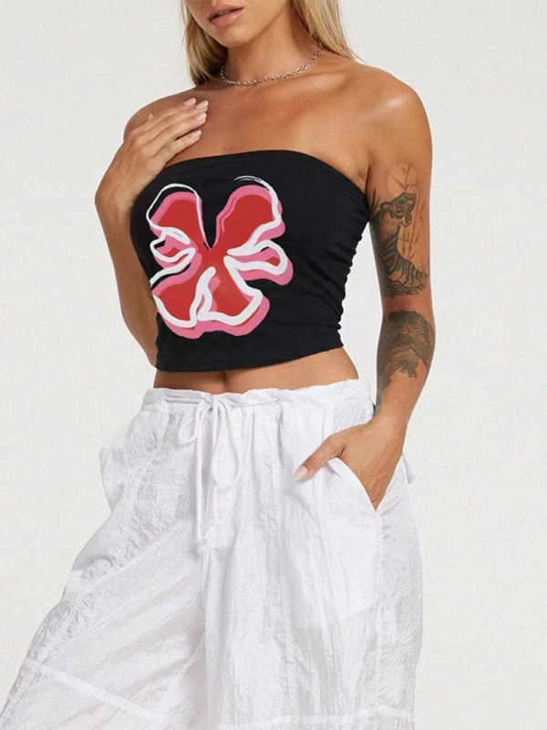 Sexy bauchfreies Top mit Street-Blumen-Print für Damen