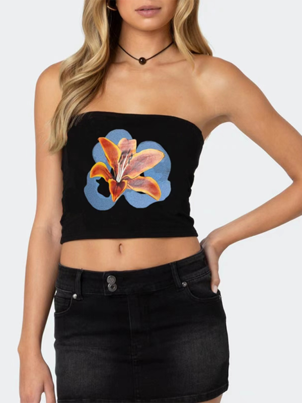 Sexy bauchfreies Top mit Street-Blumen-Print für Damen