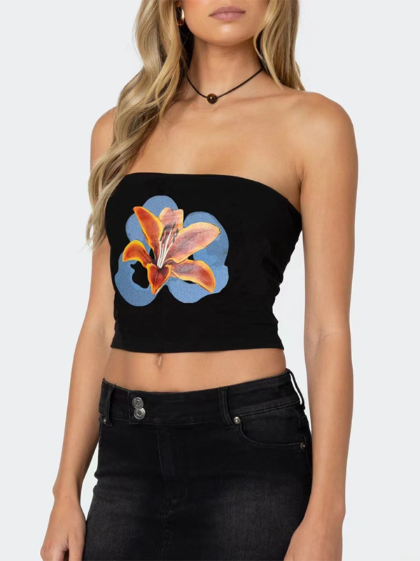 Sexy bauchfreies Top mit Street-Blumen-Print für Damen