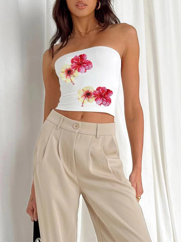 Sexy bauchfreies Top mit Street-Blumen-Print für Damen