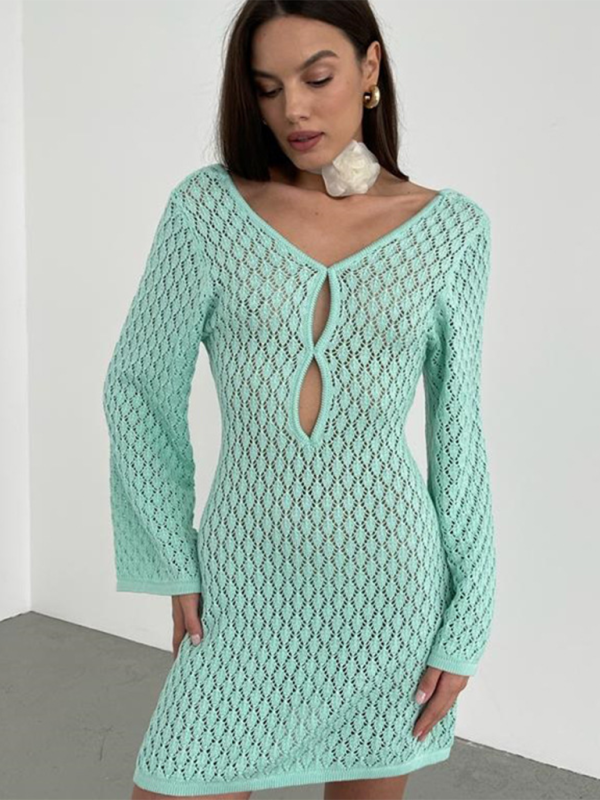 Neue strand kleid einfarbig sexy gestrickte hohl bikini badeanzug cover up sonnenschutz kleidung