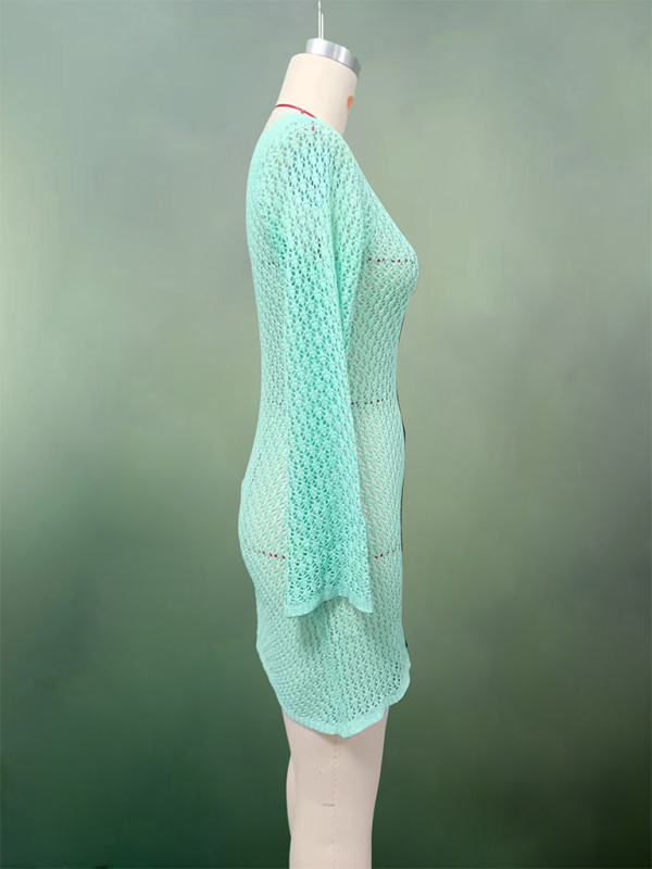 Neue strand kleid einfarbig sexy gestrickte hohl bikini badeanzug cover up sonnenschutz kleidung
