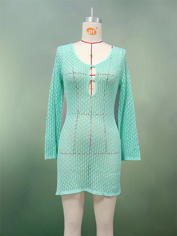 Neue strand kleid einfarbig sexy gestrickte hohl bikini badeanzug cover up sonnenschutz kleidung