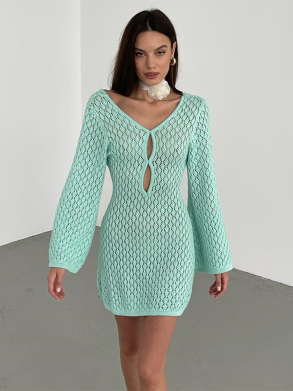 Neue strand kleid einfarbig sexy gestrickte hohl bikini badeanzug cover up sonnenschutz kleidung