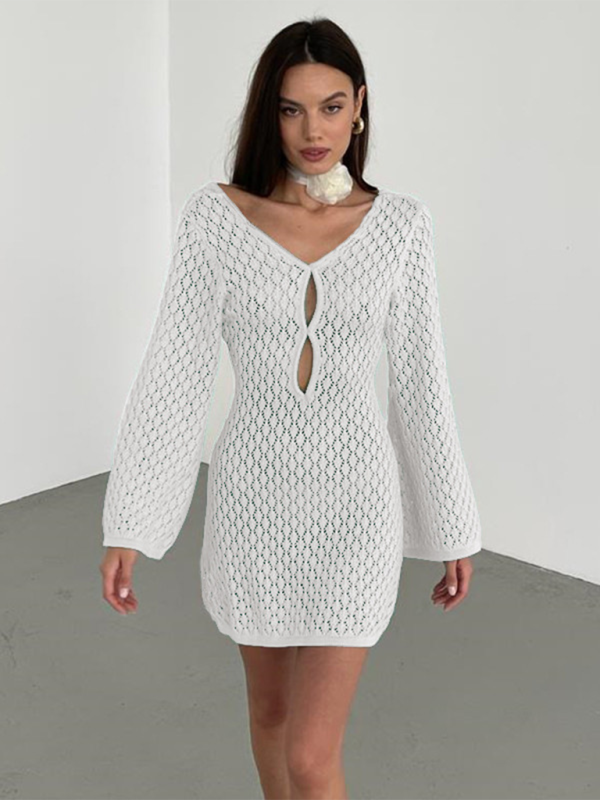 Neue strand kleid einfarbig sexy gestrickte hohl bikini badeanzug cover up sonnenschutz kleidung