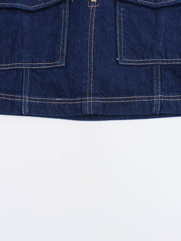 Modisches, kurzes Jeanshemd/Shorts mit Retro-Taschenbesatz