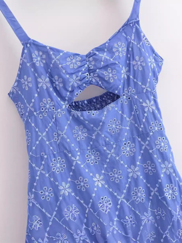 Schlankes Hosenträgerkleid mit hohler Stickerei für Damen