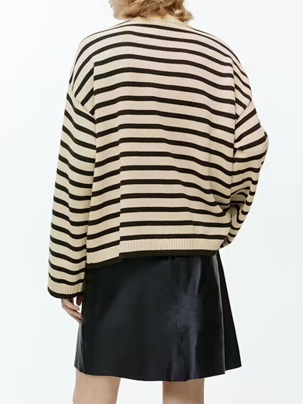Modischer, lässiger Pullover mit Streifen in Kontrastfarbe für Damen