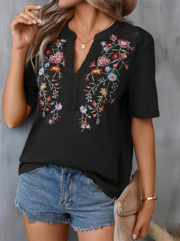 Neues Damenmode-Spitzentop mit Stickereien