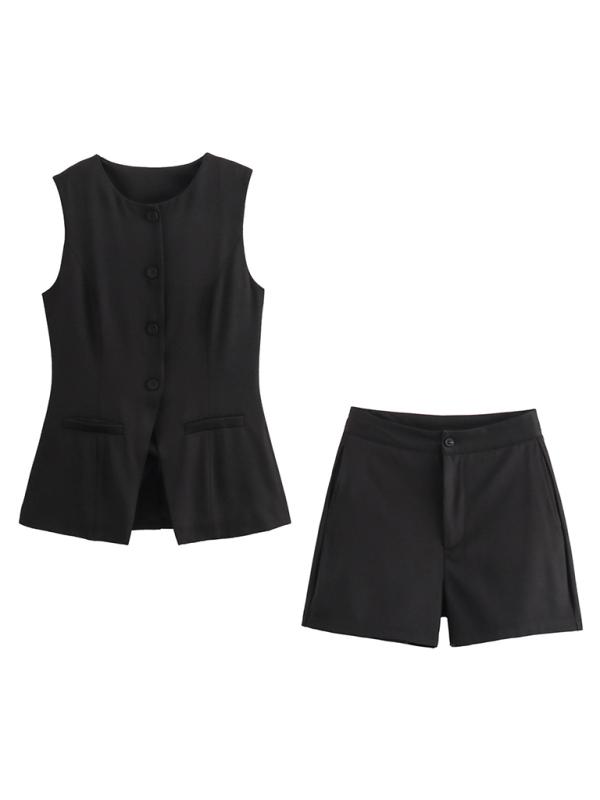 Damen casual neue V-ausschnitt einreiher dünne weste + shorts mode anzug