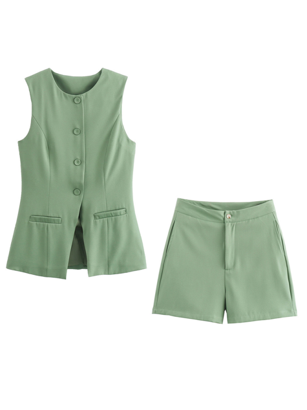 Damen casual neue V-ausschnitt einreiher dünne weste + shorts mode anzug