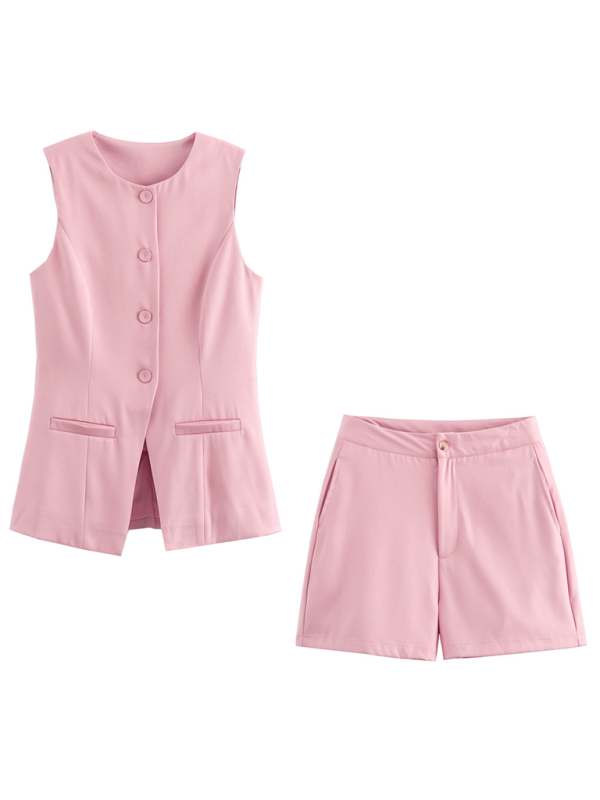Damen casual neue V-ausschnitt einreiher dünne weste + shorts mode anzug
