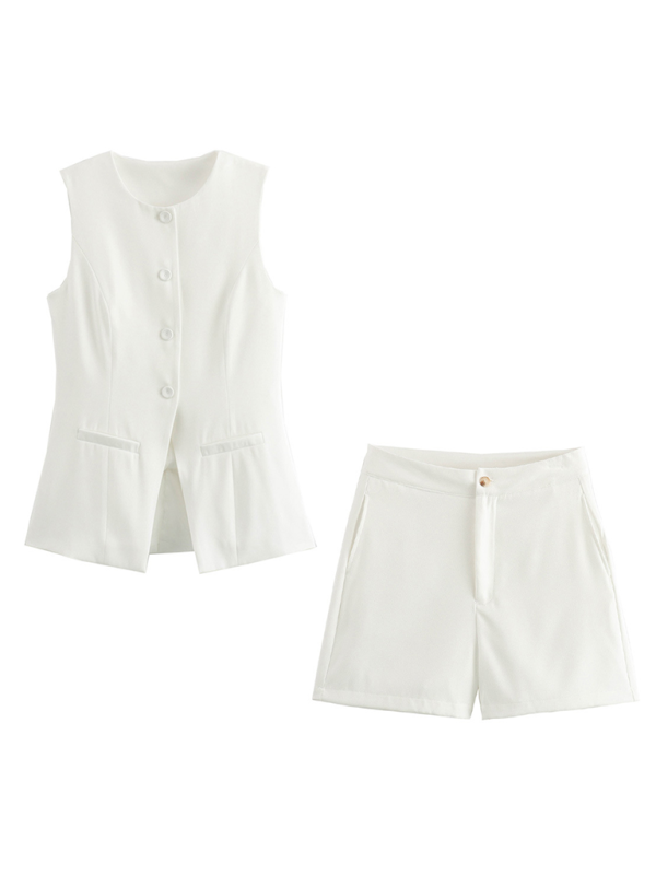 Damen casual neue V-ausschnitt einreiher dünne weste + shorts mode anzug