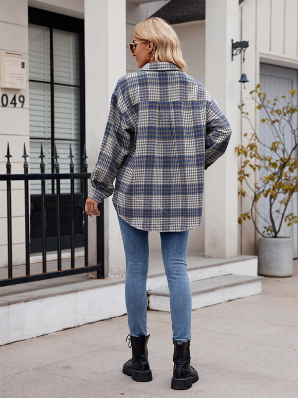 Neues lässiges, modisches Flanell-Tweed-Hemd mit Hahnentrittmuster