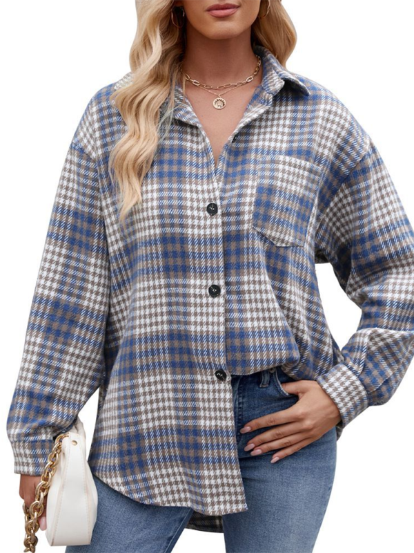 Neues lässiges, modisches Flanell-Tweed-Hemd mit Hahnentrittmuster
