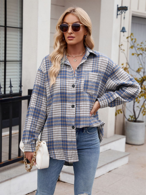 Neues lässiges, modisches Flanell-Tweed-Hemd mit Hahnentrittmuster