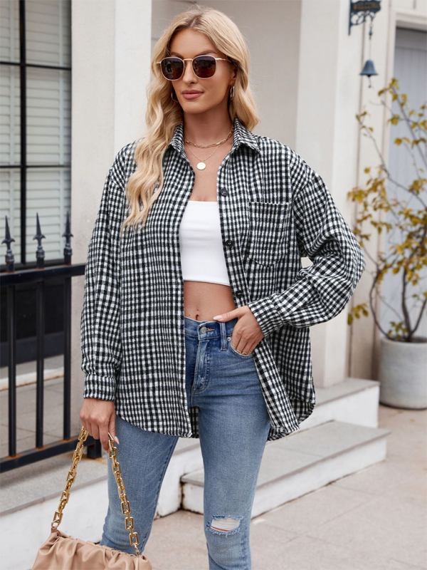 Neues lässiges, modisches Flanell-Tweed-Hemd mit Hahnentrittmuster