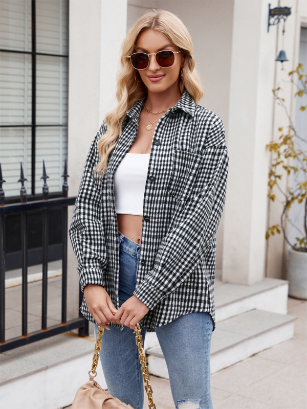 Neues lässiges, modisches Flanell-Tweed-Hemd mit Hahnentrittmuster