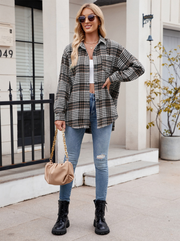 Neues lässiges, modisches Flanell-Tweed-Hemd mit Hahnentrittmuster