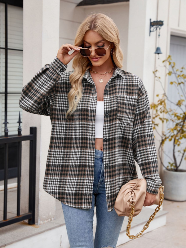 Neues lässiges, modisches Flanell-Tweed-Hemd mit Hahnentrittmuster