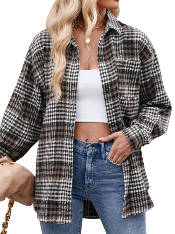 Neues lässiges, modisches Flanell-Tweed-Hemd mit Hahnentrittmuster