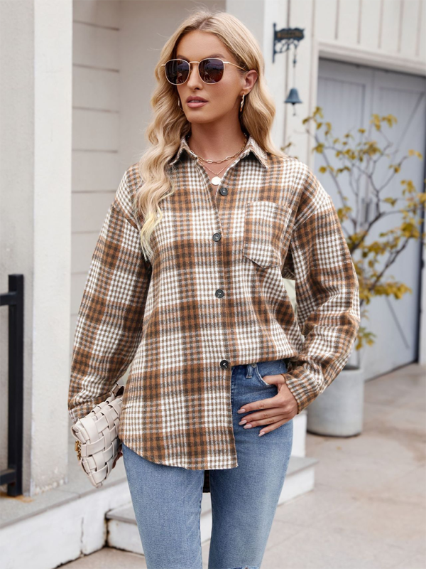 Neues lässiges, modisches Flanell-Tweed-Hemd mit Hahnentrittmuster