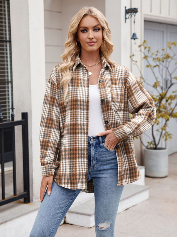 Neues lässiges, modisches Flanell-Tweed-Hemd mit Hahnentrittmuster