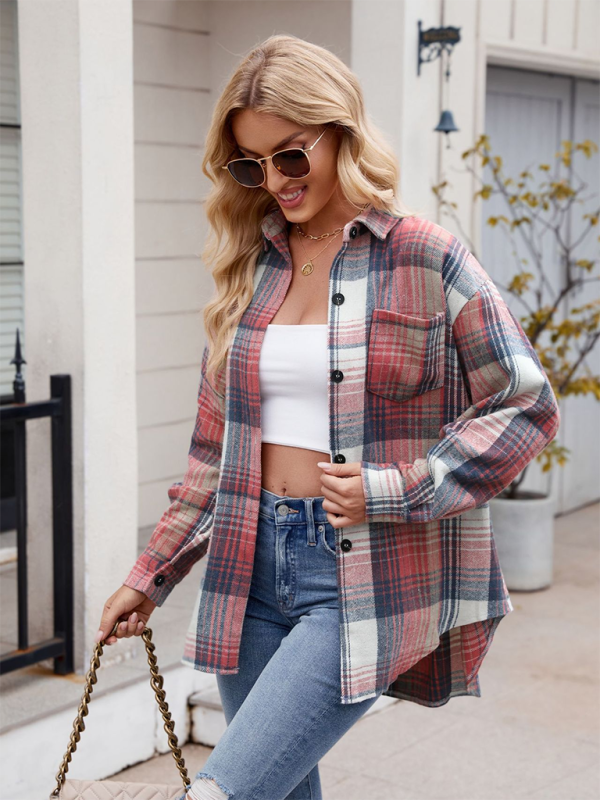 Neues lässiges, modisches Flanell-Tweed-Hemd mit Hahnentrittmuster