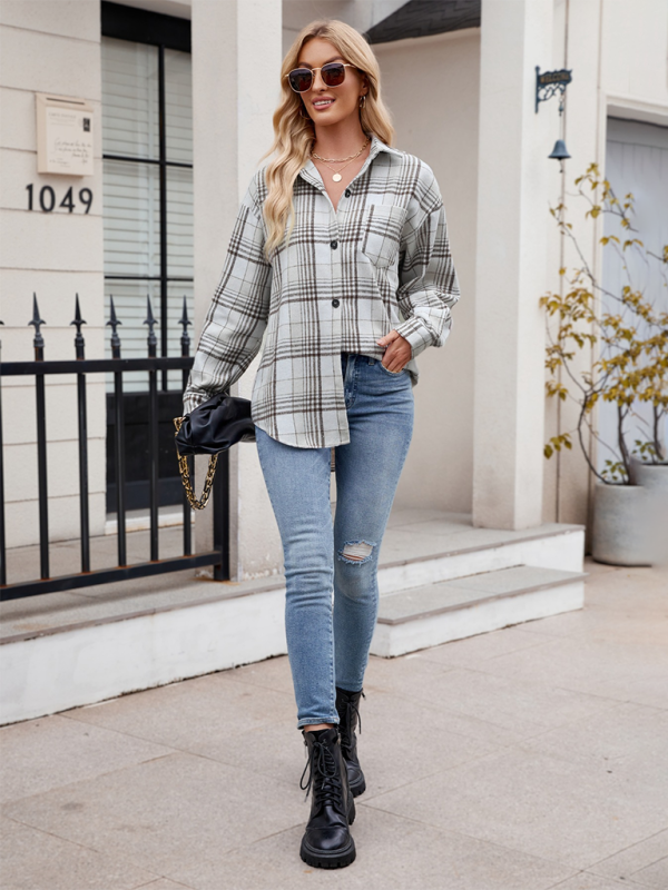 Neues lässiges, modisches Flanell-Tweed-Hemd mit Hahnentrittmuster
