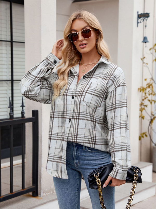 Neues lässiges, modisches Flanell-Tweed-Hemd mit Hahnentrittmuster