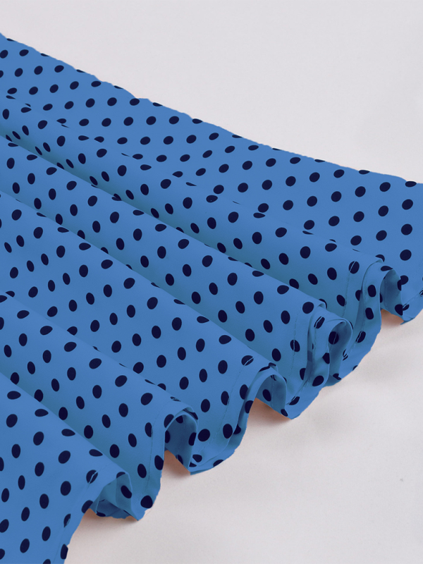 Damen neue Mode Polka Dot Revers Kurzarm Gürtel schlankes Kleid