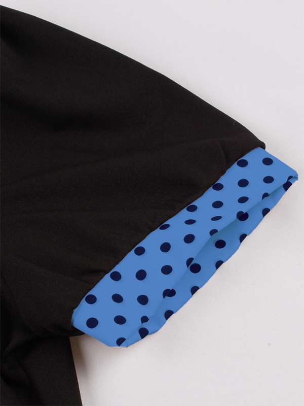 Damen neue Mode Polka Dot Revers Kurzarm Gürtel schlankes Kleid