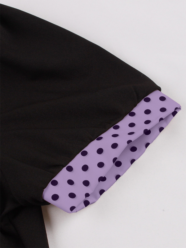 Damen neue Mode Polka Dot Revers Kurzarm Gürtel schlankes Kleid