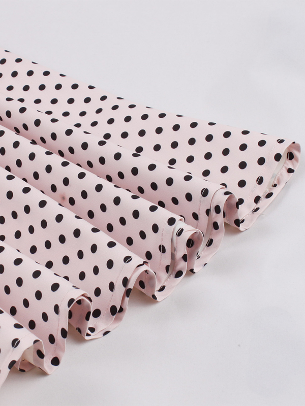 Damen neue Mode Polka Dot Revers Kurzarm Gürtel schlankes Kleid