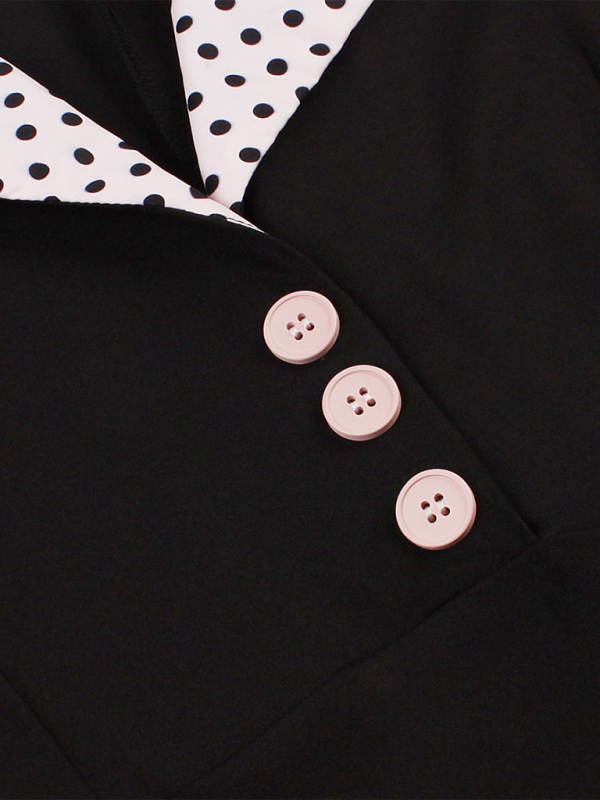 Damen neue Mode Polka Dot Revers Kurzarm Gürtel schlankes Kleid