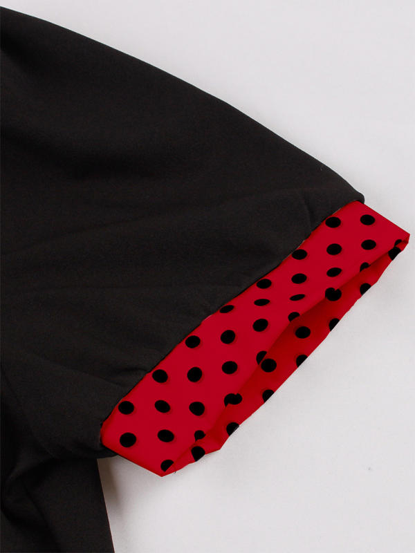 Damen neue Mode Polka Dot Revers Kurzarm Gürtel schlankes Kleid