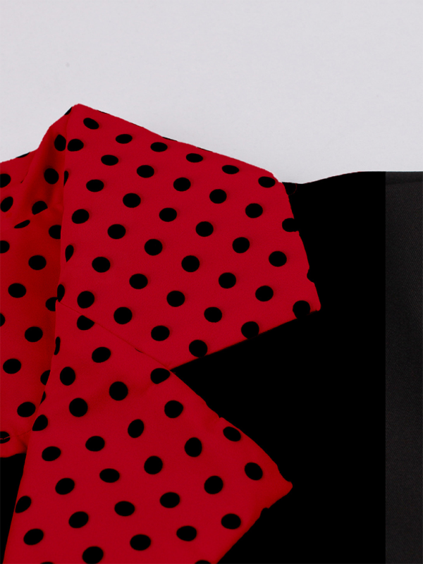 Damen neue Mode Polka Dot Revers Kurzarm Gürtel schlankes Kleid