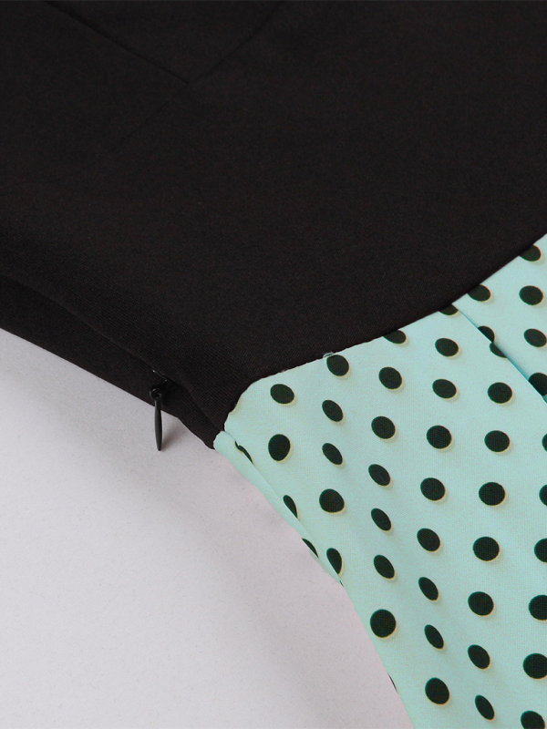 Damen neue Mode Polka Dot Revers Kurzarm Gürtel schlankes Kleid