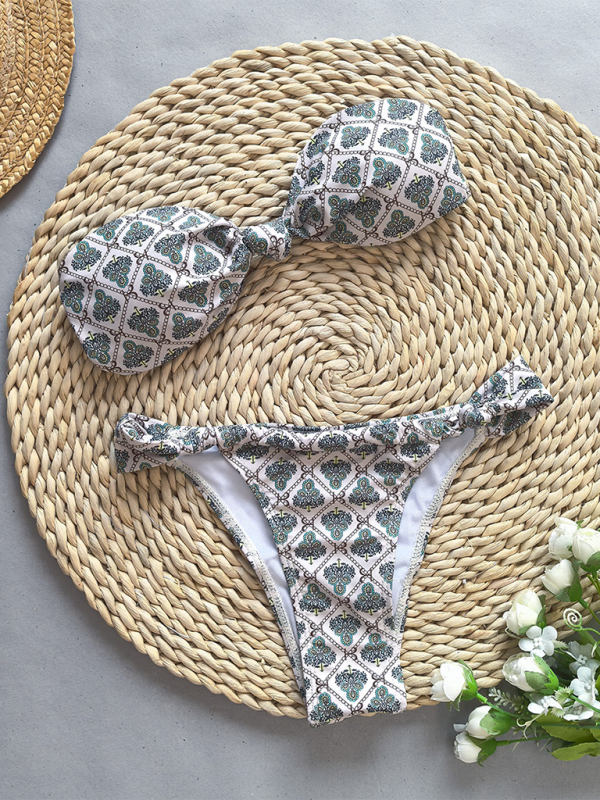 Modischer Bandeau-Bikini mit Print für Damen