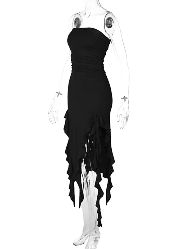 Damen neue mode sexy persönlichkeit wrap brust unregelmäßigen kleid