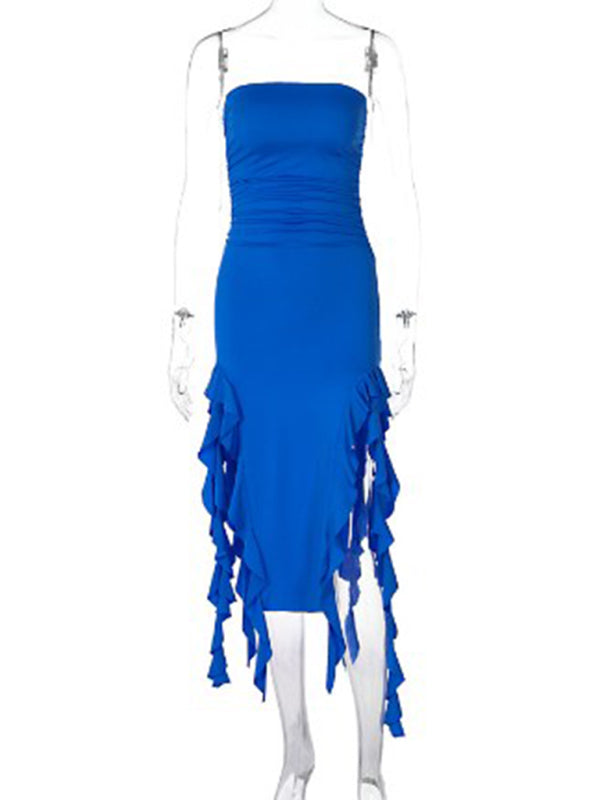 Damen neue mode sexy persönlichkeit wrap brust unregelmäßigen kleid