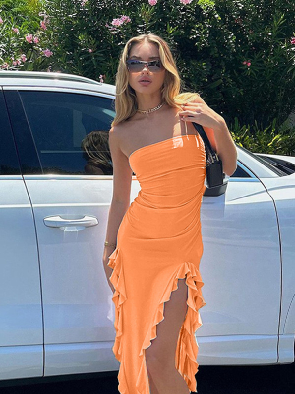 Damen neue mode sexy persönlichkeit wrap brust unregelmäßigen kleid