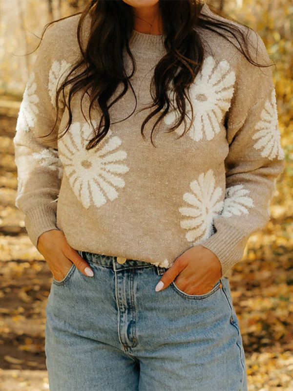 Lässiger Pullover mit Blumenmuster im neuen Stil